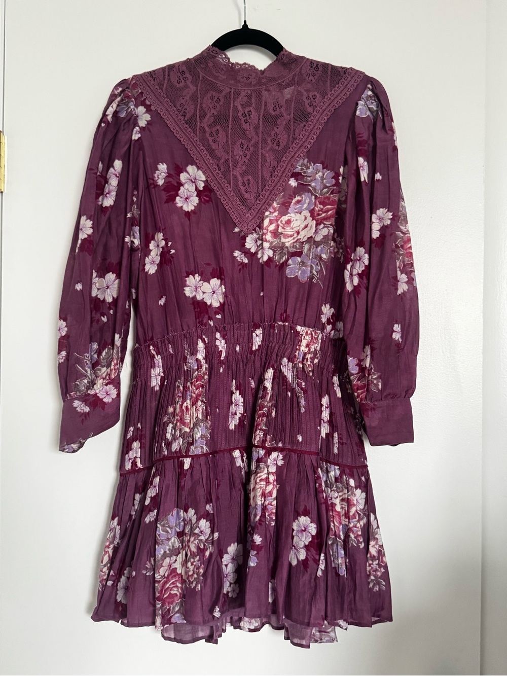 LoveShackFancy Viola Dress Merlot Dusk Floral Lace Mini Dress Size M